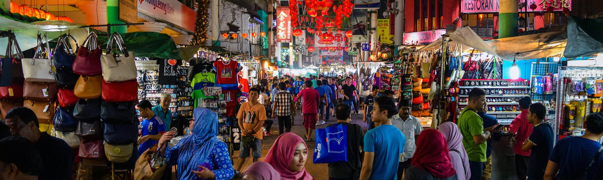 Crowded Malaysian market street